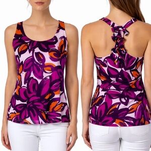 INC International Concepts Top Purple Floral Racerback Halter Mesh Tank M Boho